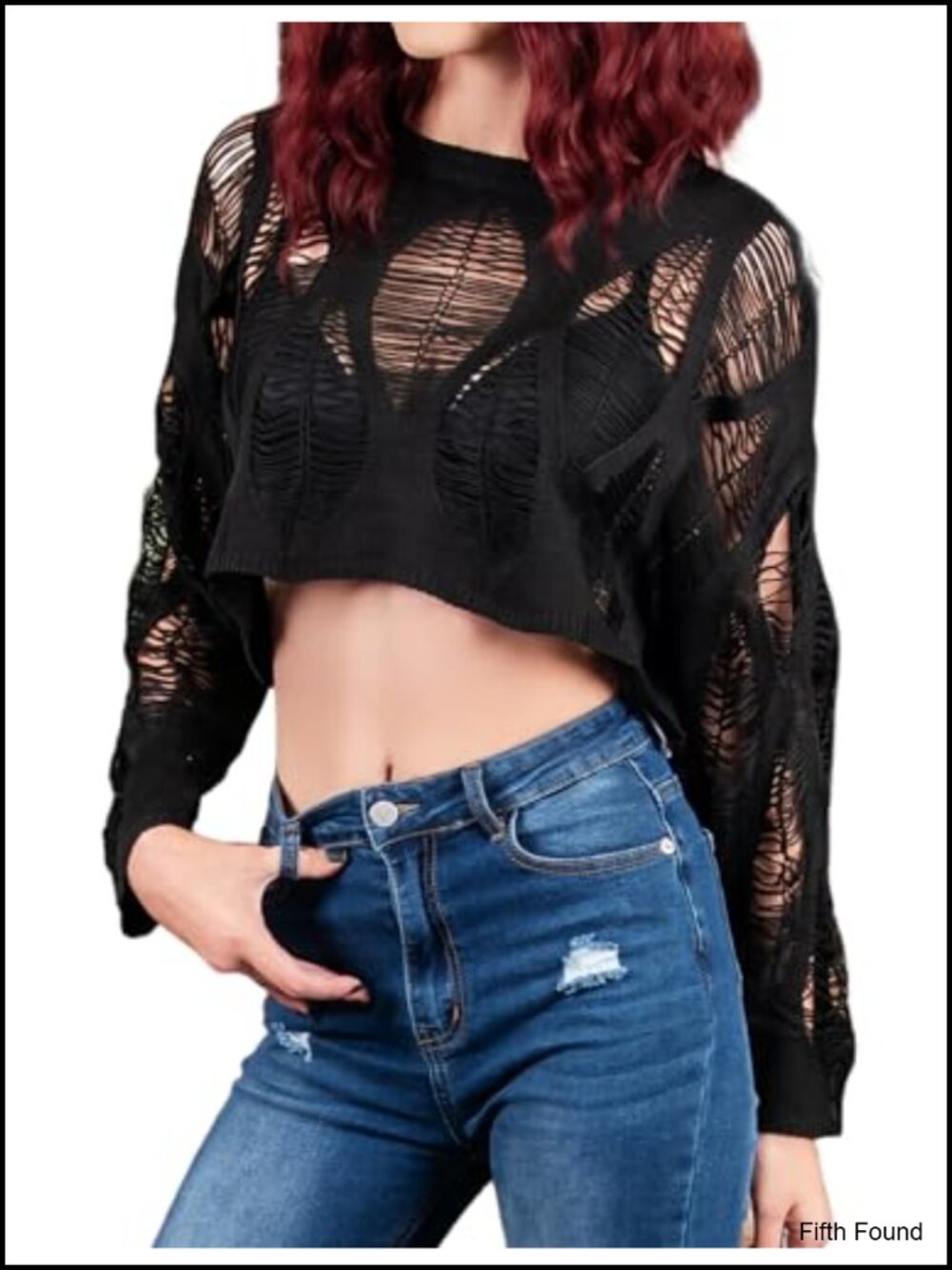 Gothic Crop Sweater Long Sleeve Knit Pullover Punk Fashion Top